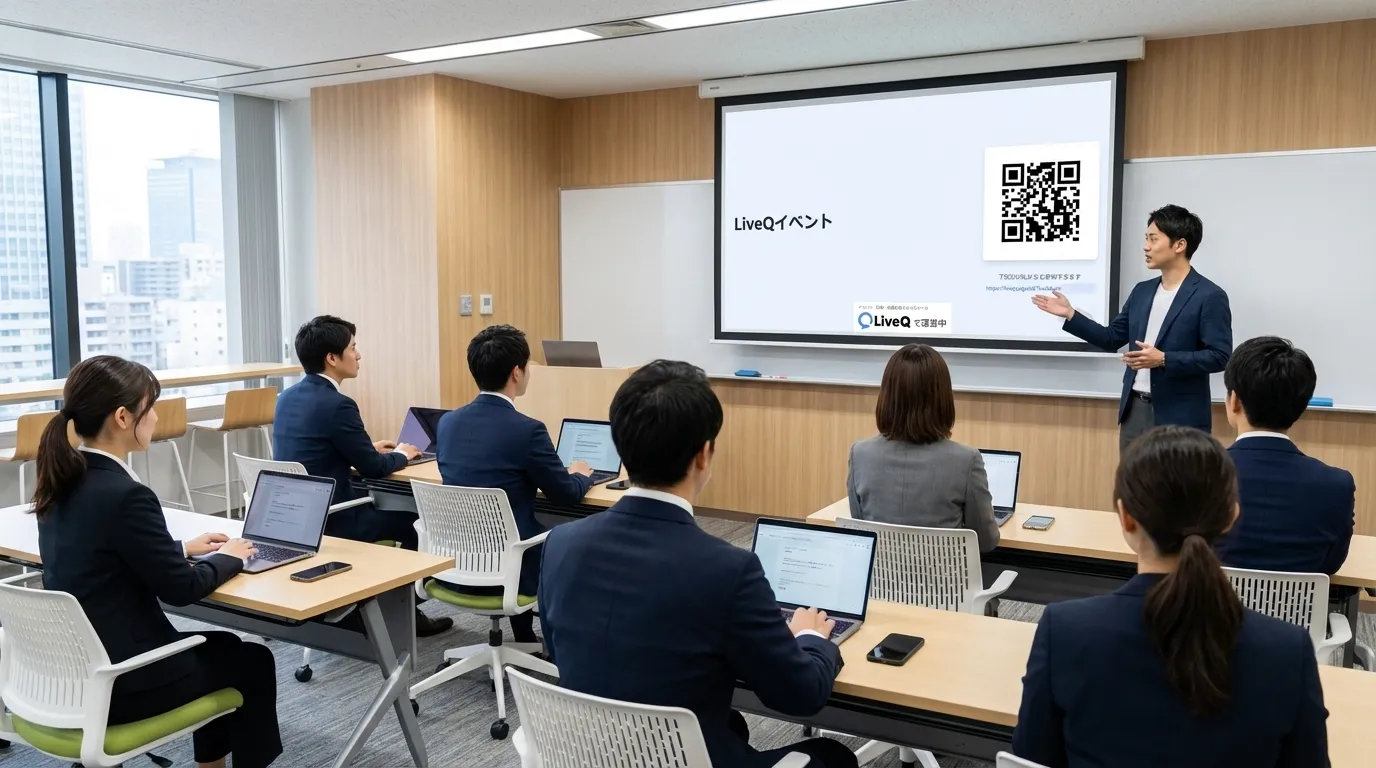 社内研修でLiveQを使っているビジネスパーソンのイメージ